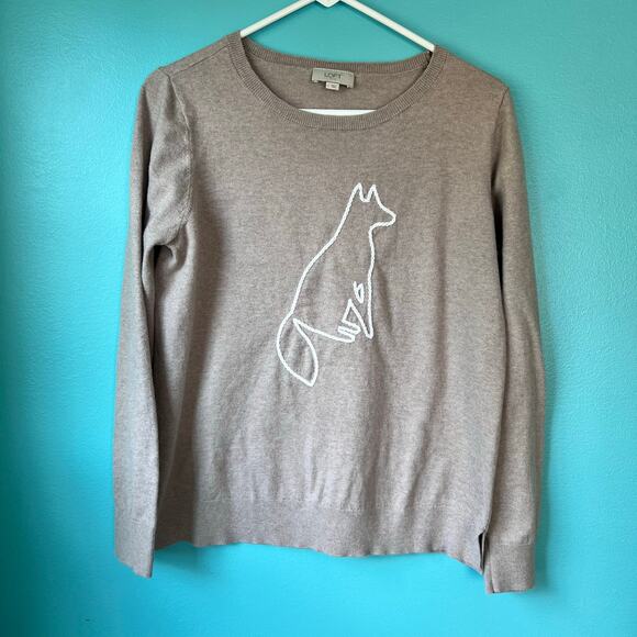 Loft Sweater Womens Embroidered Fox Detail Loft Outlet Size Large - Picture 1 of 4